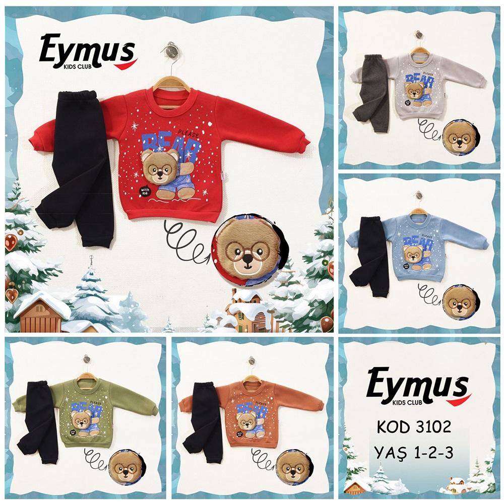 Eymus 3102 Erkek Çocuk 3 İplik Bear Baskılı Takım 1-3 Yaş