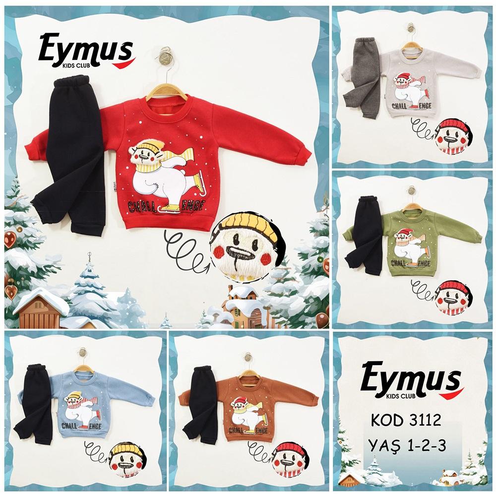 Eymus 3112 Erkek Çocuk 3 İplik Patenli Ayıcık Nakışlı Takım 1-3 Yaş