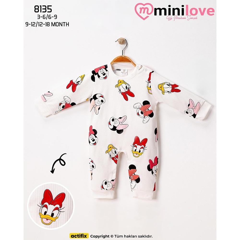 Mini love 8135 Kız Bebe Raporlu Mıckey Baskılı Tulum 3-18 Ay