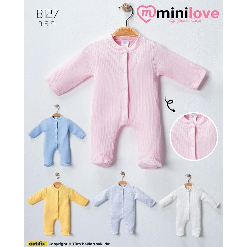 Mini love 8127-24 Bebe Raporlu Düz Tulum 3-9 Ay