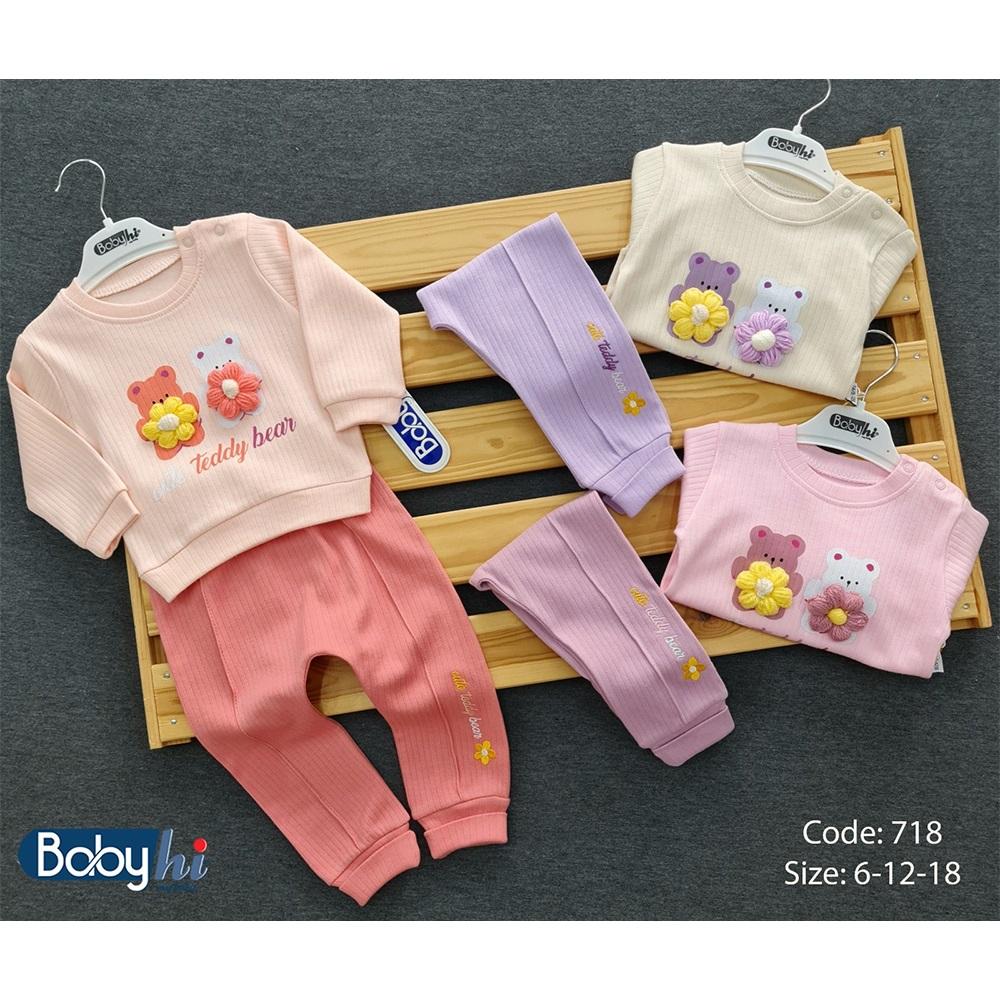 Baby Hi 718 Kız Bebe Çiçek Açık Nakışlı Takım 6.12.18 Ay