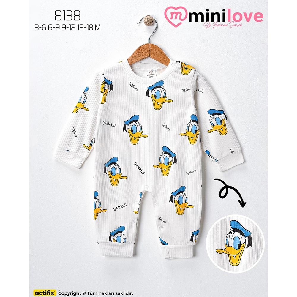 Mini love 8138 Bebe Raporlu Gülen Ördek Baskılı Tulum 3-18 Ay