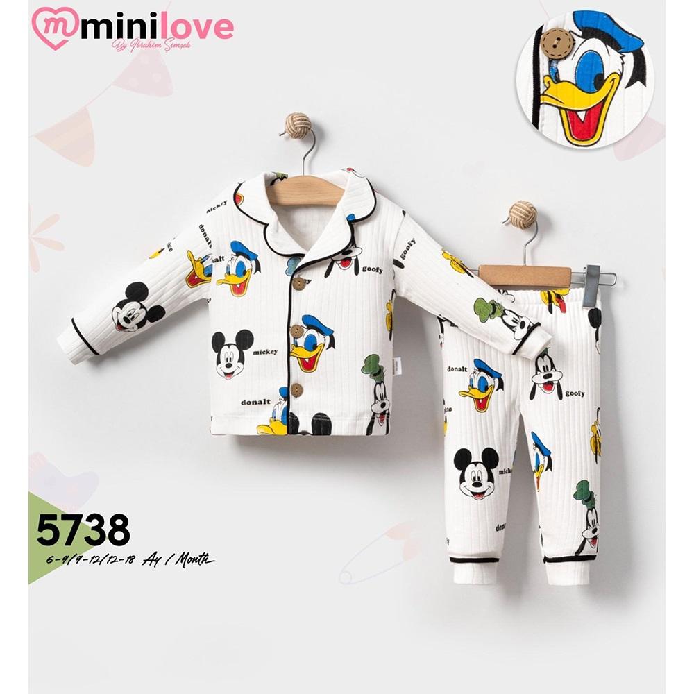 Mini love 5738 Bebe Raporlu Mickey Baskılı Pijama Takımı 6-24 Ay