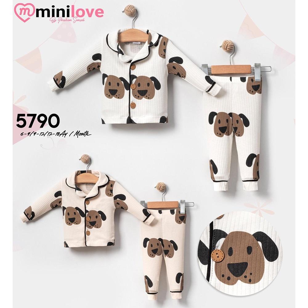 Mini love 5790 Bebe Raporlu Köpek Baskılı Pijama Takımı 6-24 Ay