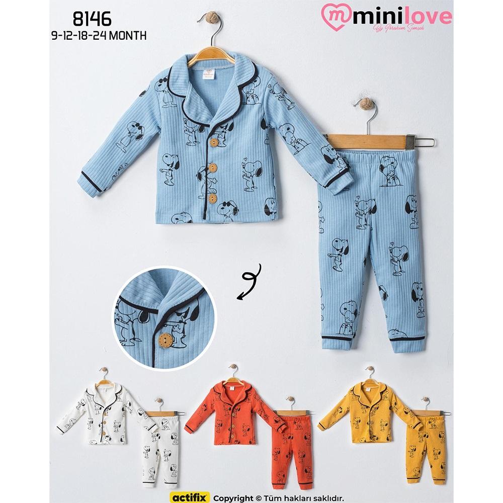 Mini love 8146 Bebe Raporlu Snopy Baskılı Pijama Takımı 6-24 Ay