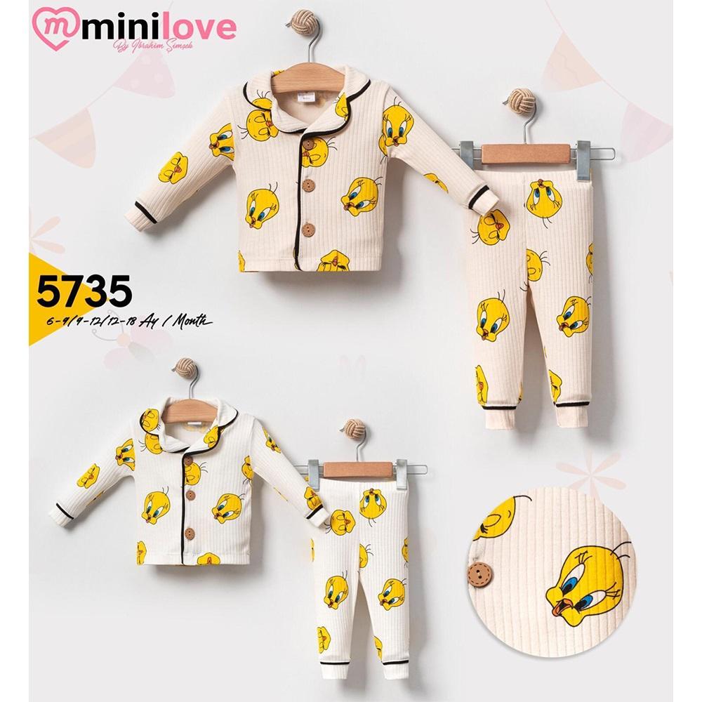 Mini love 5735 Bebe Raporlu Twetty Baskılı Pijama Takımı 6-24 Ay