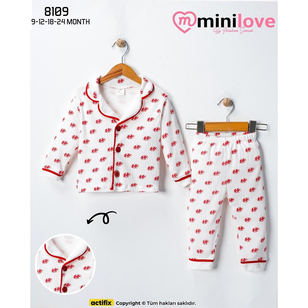 Mini love 8109 Bebe Raporlu Kiti Kate Baskılı Pijama Takımı 6-24 Ay