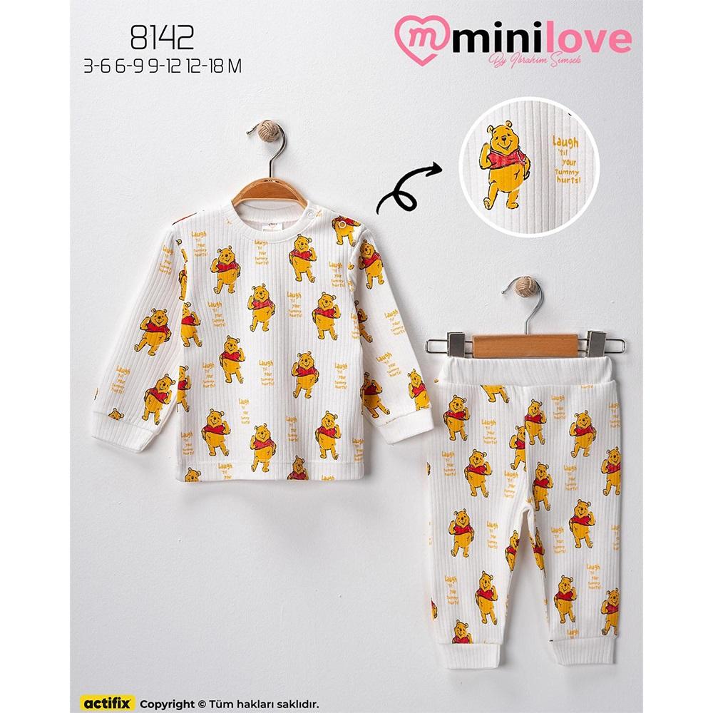 Mini love 8142 Bebe Raporlu Ayıcık Baskılı 2 Li Takımı 3-18 Ay