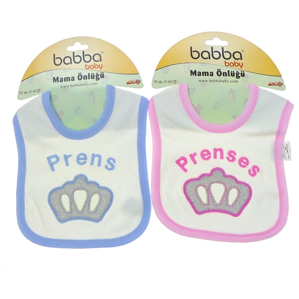 Babba Baby 0016 Bebe Coton Prens Ve Prenses Nakışlı 6 Lı Mama Önlüğü 0-1 Yaş