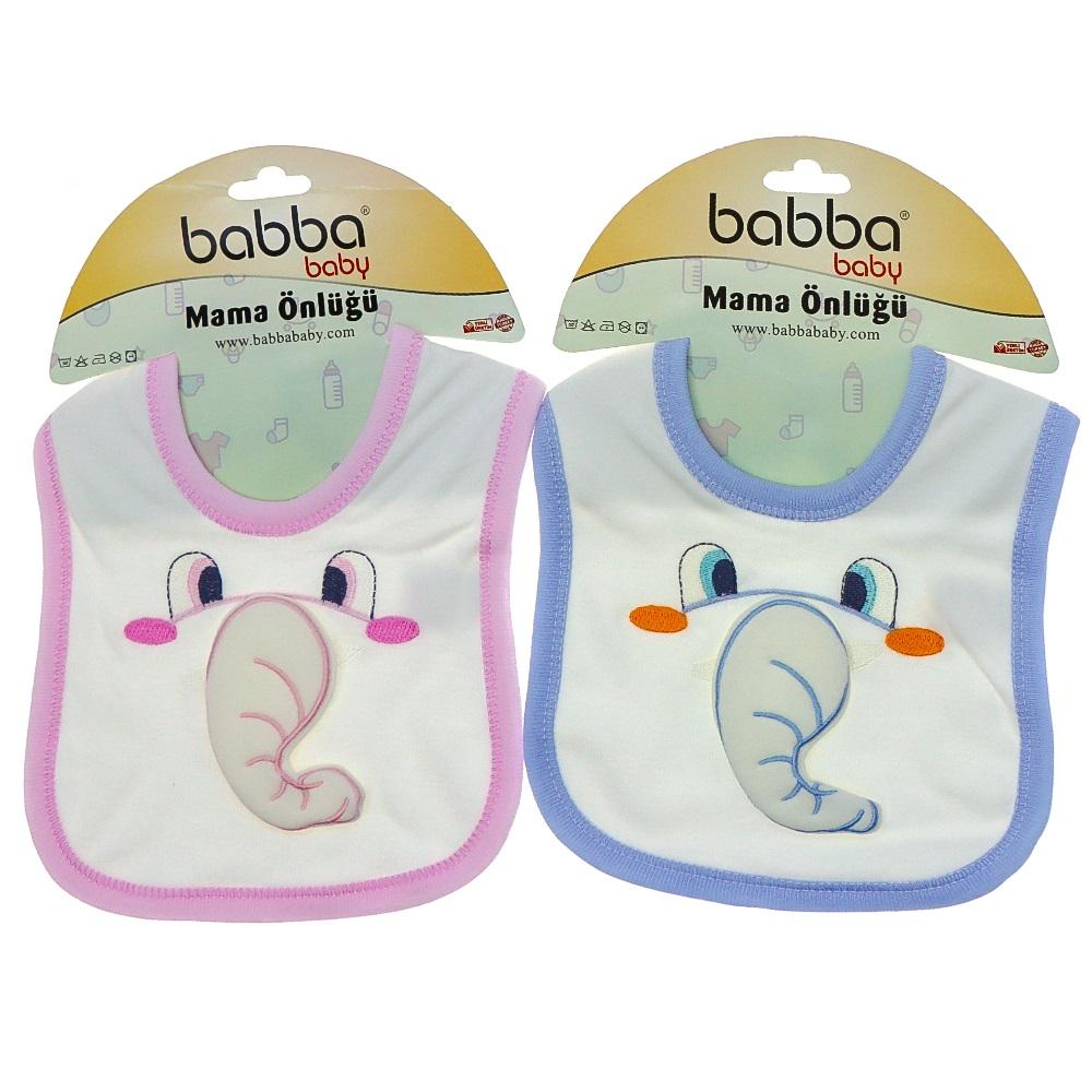 Babba Baby 0016 Bebe Coton Kenar Biyeli Fil Nakışlı 6 Lı Mama Önlüğü 0-1 Yaş