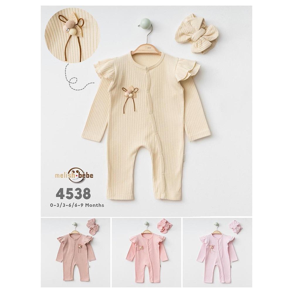 Melish Bebe 4538 Kız Bebe Raporlu Omuzdan Fırfırlı Tulum 3-9 Ay