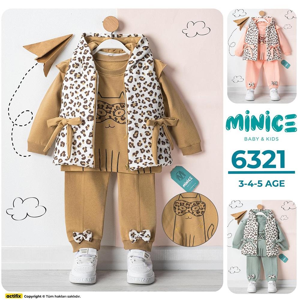 Minice 6321 Kız Çocuk Penye Leopar Baskılı 3 lü Takım 3-5 Yaş