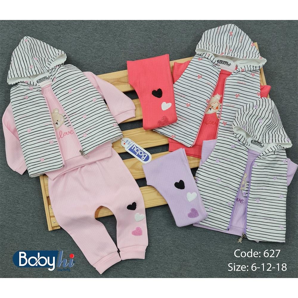 Baby Hi 627 Kız Bebe Çizğili Kalpler Şişme Yelekli 3Lü Takım 6.9.18 Ay