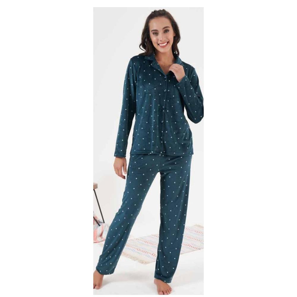 Estiva 24361 Bayan Kadife Boydan Düğmeli Pijama Takımı M-2XL