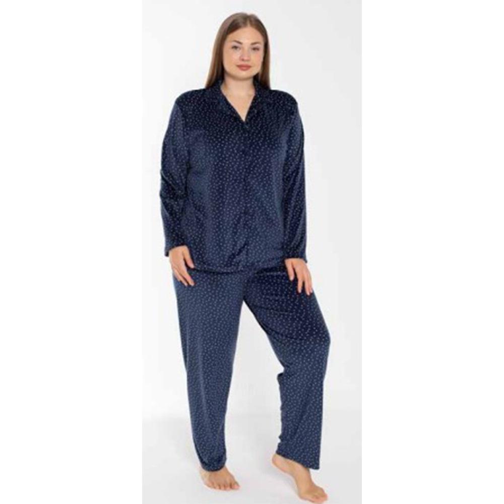 Estiva 24377 Bayan Battal Kadife Boydan Düğmeli Pijama Takımı 3XL-5XL