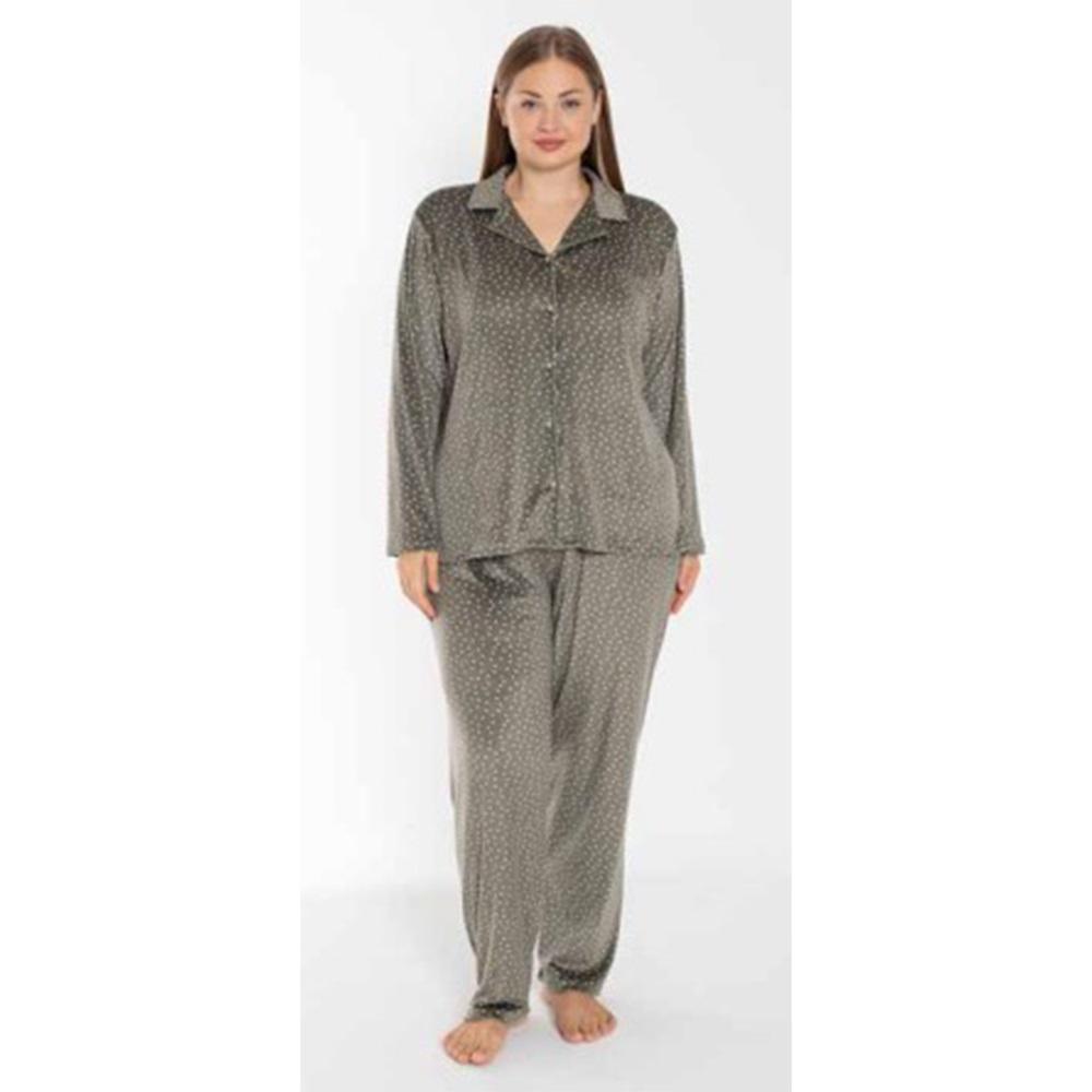 Estiva 24379 Bayan Battal Kadife Boydan Düğmeli Pijama Takımı 3XL-5XL