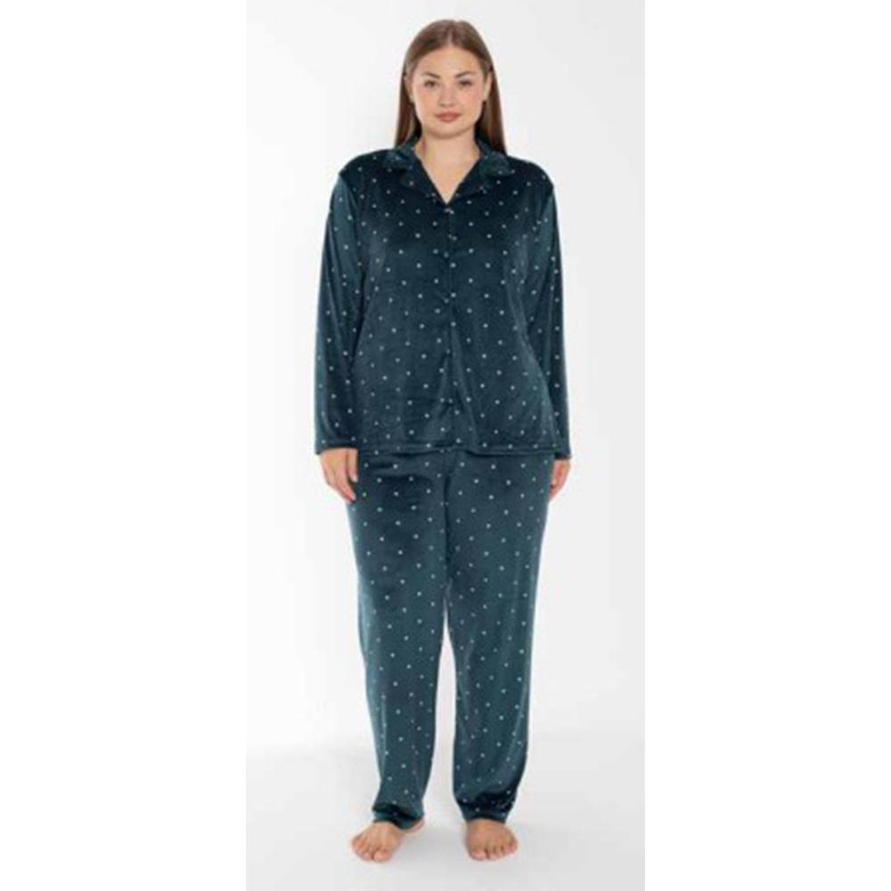 Estiva 24375 Bayan Battal Kadife Boydan Düğmeli Pijama Takımı 3XL-5XL