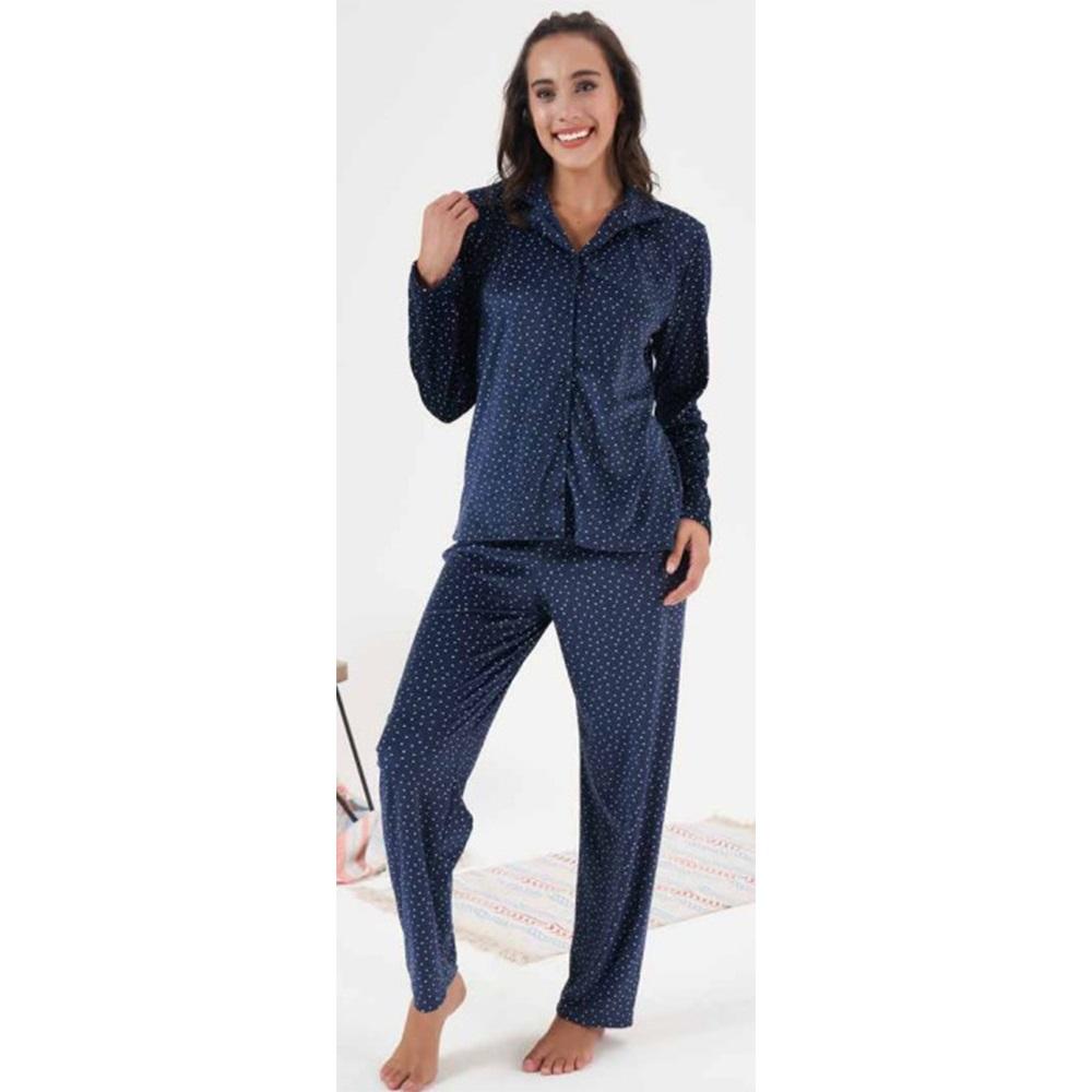 Estiva 24364 Bayan Kadife Boydan Düğmeli Pijama Takımı M-2XL