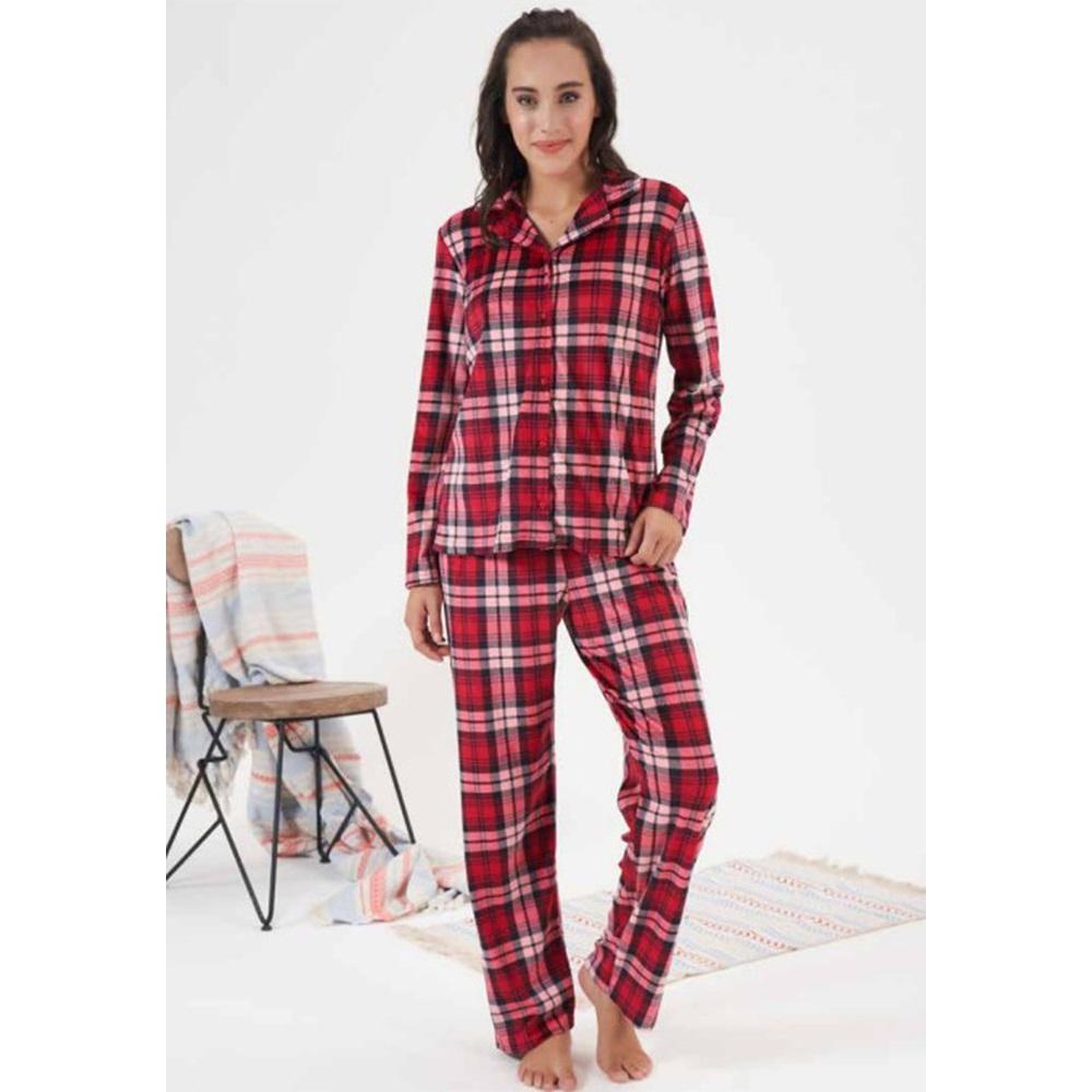 Estiva 24365 Bayan Kadife Boydan Düğmeli Pijama Takımı M-2XL