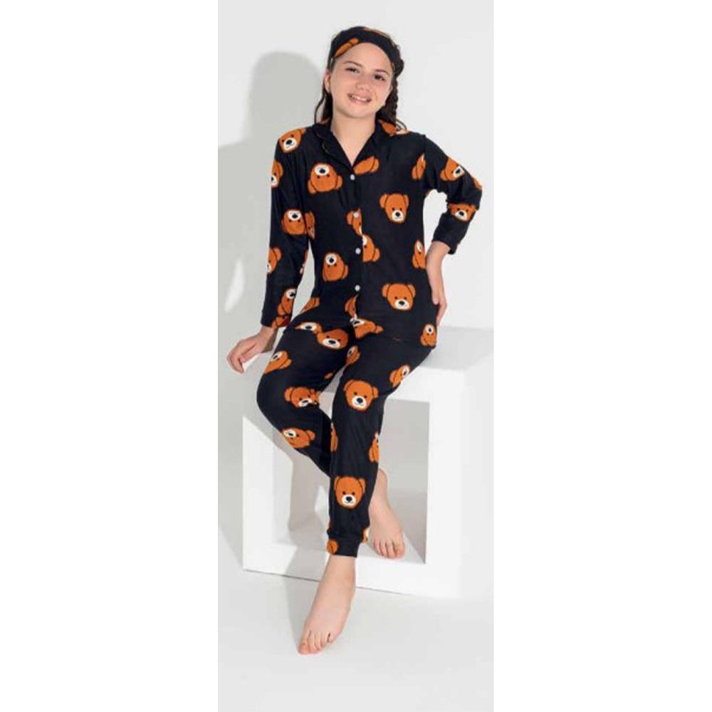 Estiva 24478 Kız Çocuk Gez Süet Boydan Düğmeli Pijama Takımı 10-15 Yaş