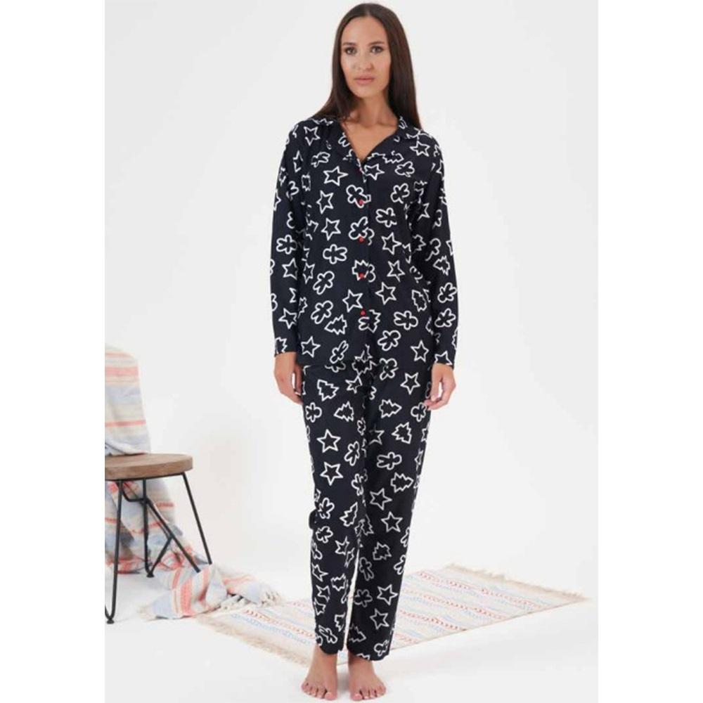 Estiva 24345 Bayan Süet Boydan Düğmeli Pijama Takımı M-2XL