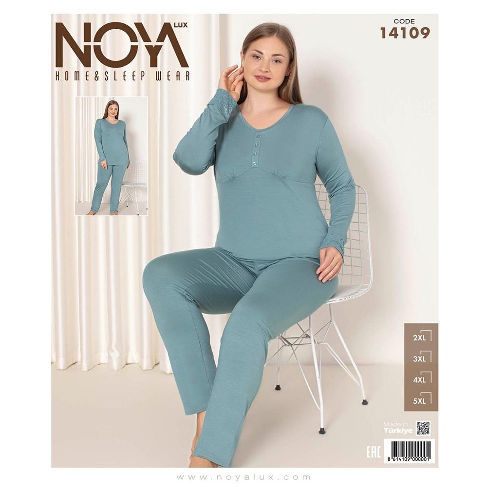 Noya Lux 14109 Bayan Battal Ring Viskon 3 Düğmeli Patlı Pijama Takımı 2XL-5XL