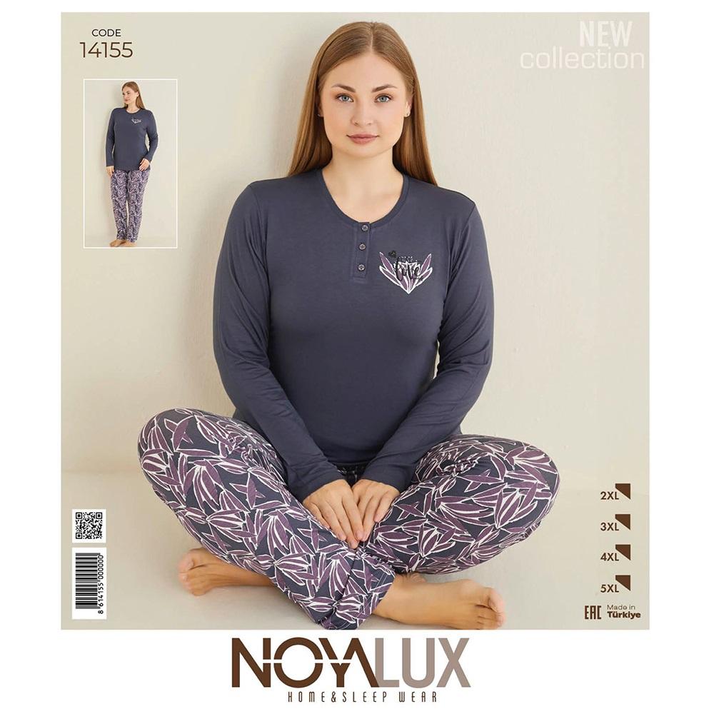 Noya Lux 14155 Bayan Battal Ring Viskon Düğmeli Patlı Pijama Takımı 2XL-5XL