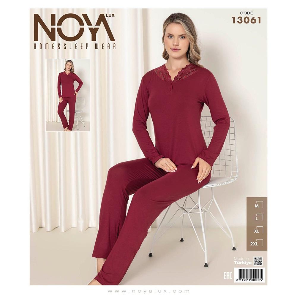 Noya Lux 13061 Bayan Ring Viskon Dantelli V Yaka Pijama Takımı M-2XL