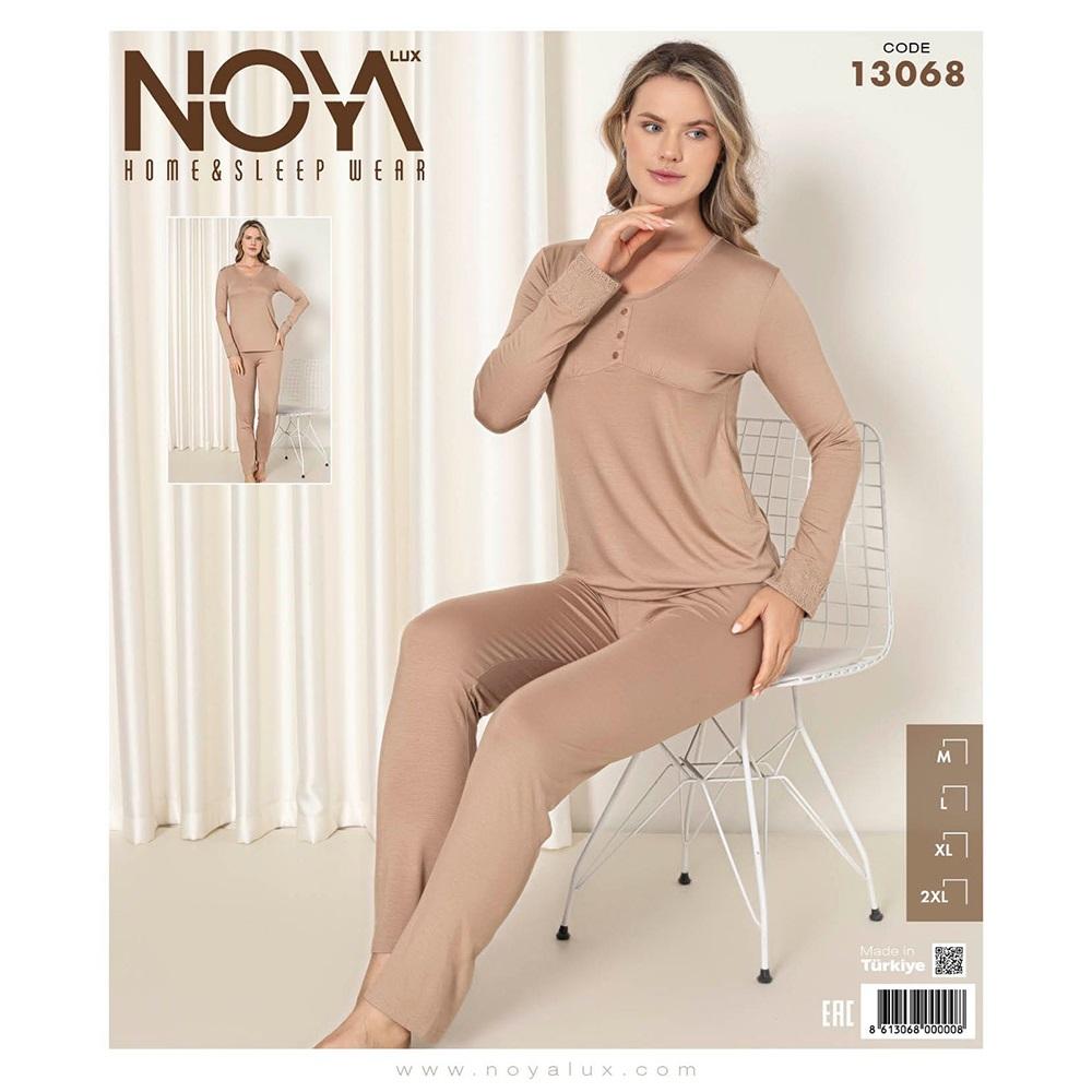 Noya Lux 13068 Bayan Ring Viskon Dantelli V Yaka Pijama Takımı M-2XL