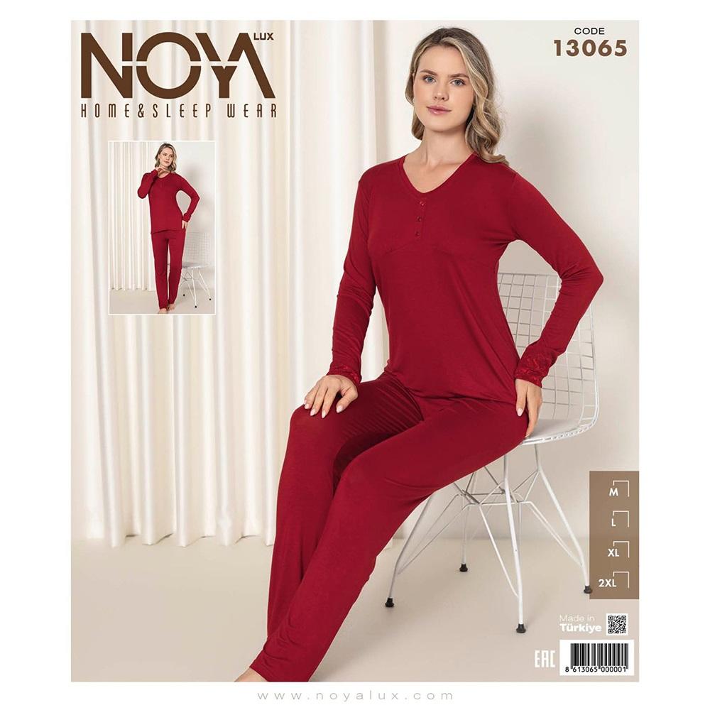 Noya Lux 13065 Bayan Ring Viskon Düğmeli Pijama Takımı M-2XL