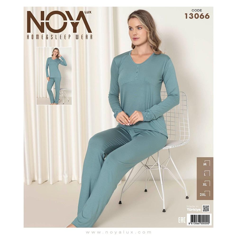 Noya Lux 13066 Bayan Ring Viskon Düğmeli Pijama Takımı M-2XL