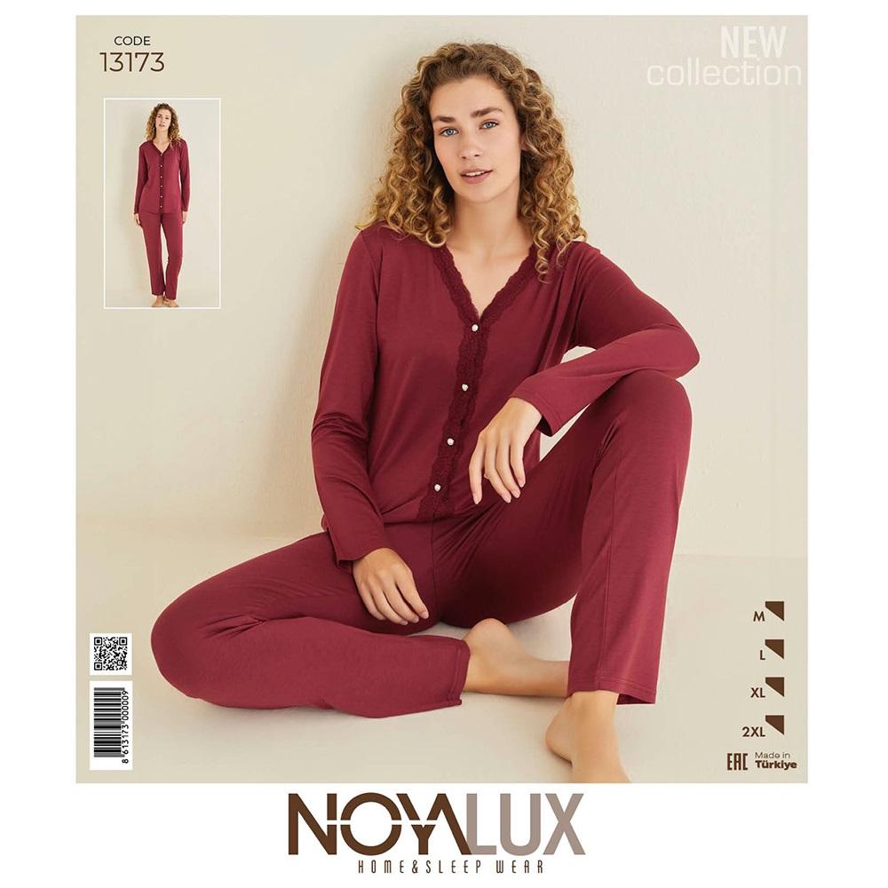 Noya Lux 13173 Bayan Ring Viskon Dantelli Boydan Düğmeli Pijama Takımı M-2XL