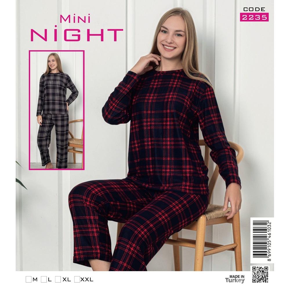 Mini Night 2235 Bayan Desenli Sıfır Yaka Süet Pijama Takımı M-2XL