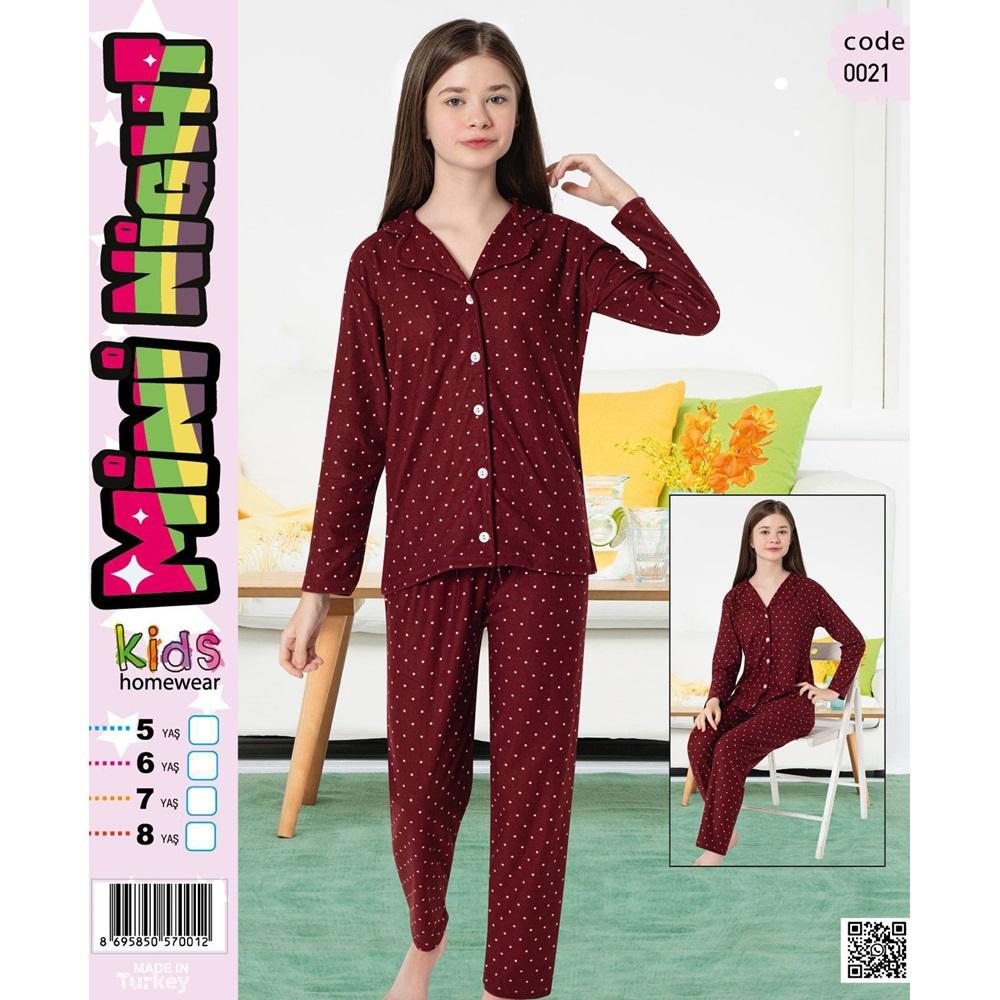 Mini Nigh 0021 Kız Çocuk Süet Gömlek Pijama Takımı 5-8 Yaş