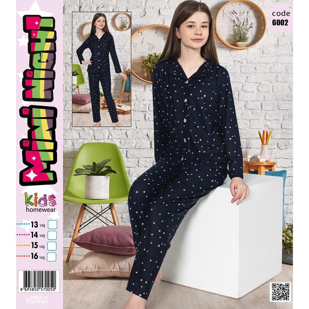 Mini Nigh 6002 Kız Çocuk Süet Gömlek Pijama Takımı 5-8 Yaş