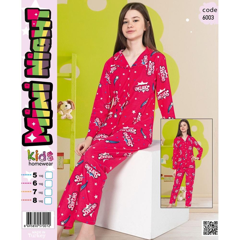 Mini Nigh 6003 Kız Çocuk Süet Gömlek Pijama Takımı 13-16 Yaş