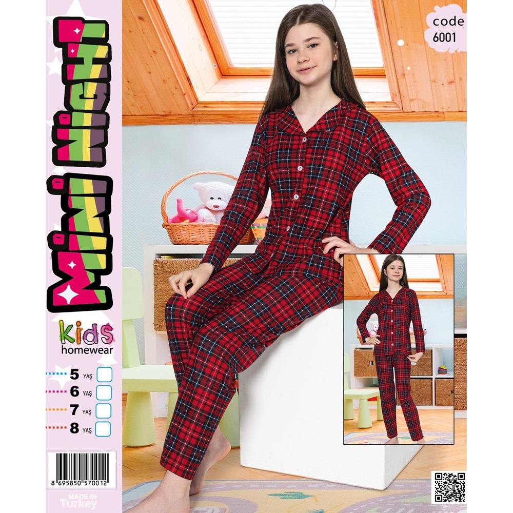 Mini Nigh 6001 Kız Çocuk Süet Gömlek Pijama Takımı 5-8 Yaş