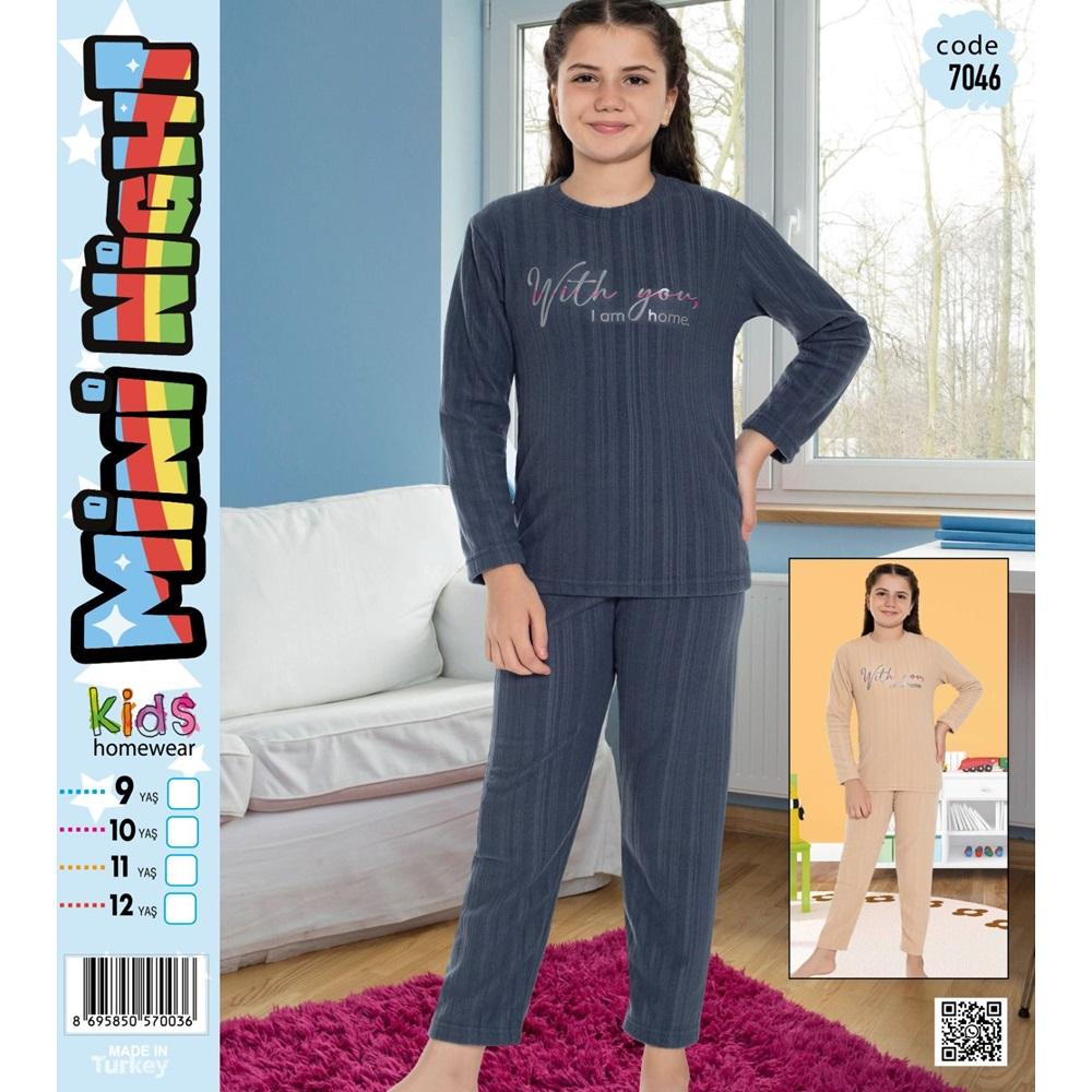 Mini Nigh 7046 Kız Çocuk Fitilli Whith You Baskılı Pijama Takımı 9-12 Yaş