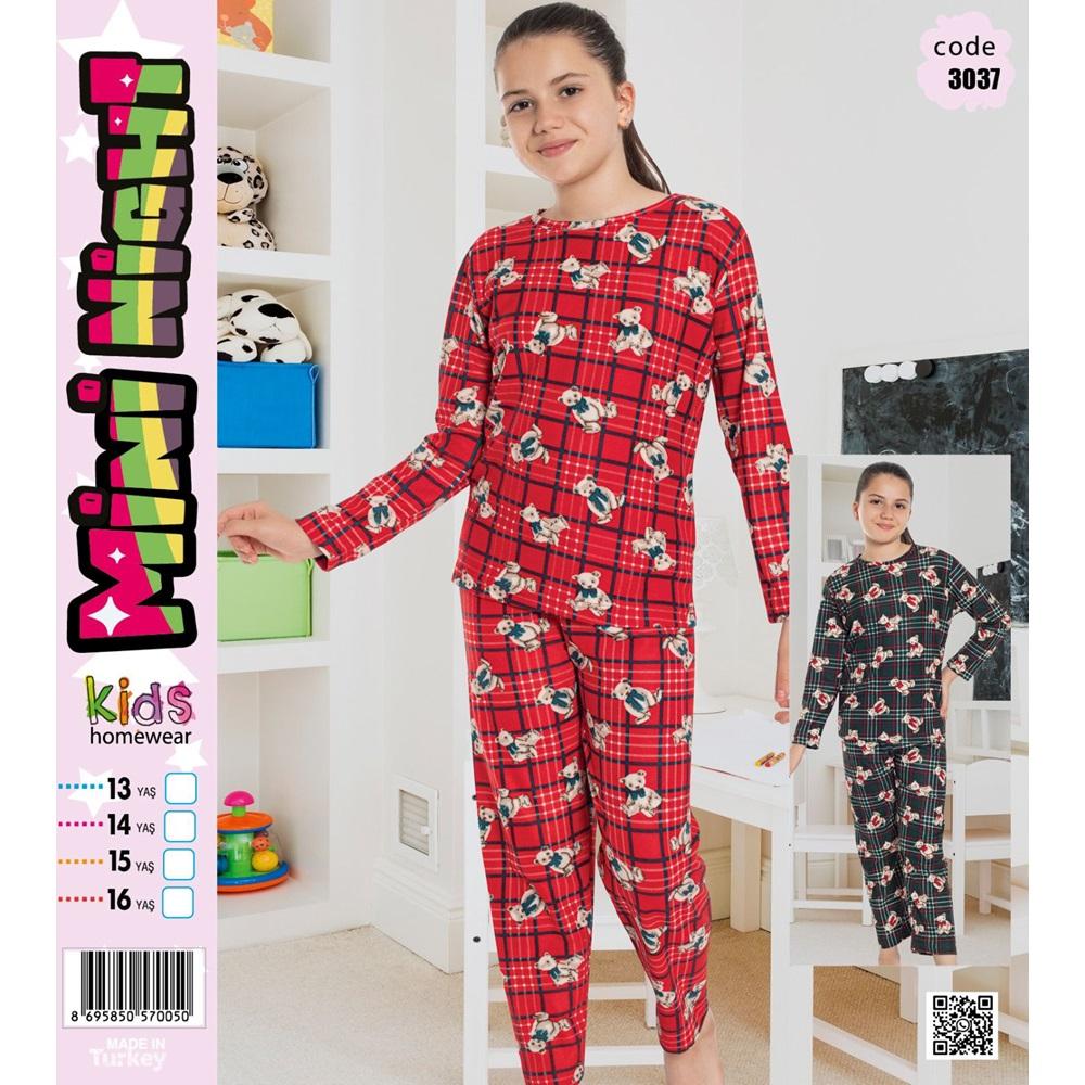 Mini Nigh 3037 Kız Çocuk Desenli Süet Pijama Takımı 13-16 Yaş