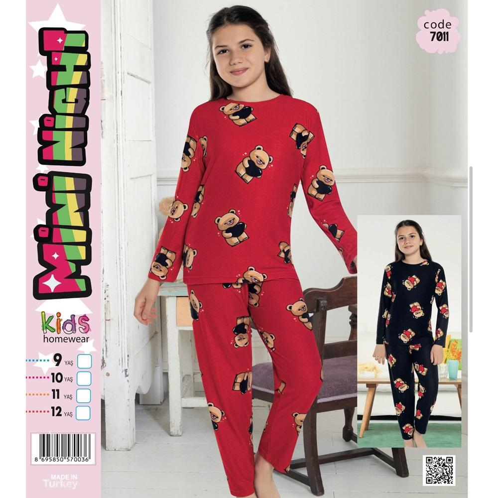 Mini Nigh 7011 Kız Çocuk Desenli Süet Pijama Takımı 13-16 Yaş