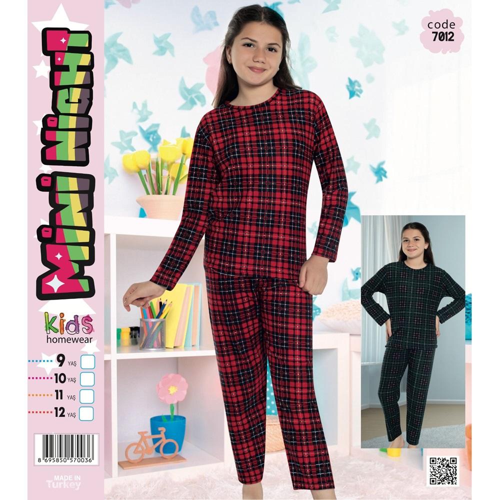 Mini Nigh 7012 Kız Çocuk Desenli Süet Pijama Takımı 5-8 Yaş