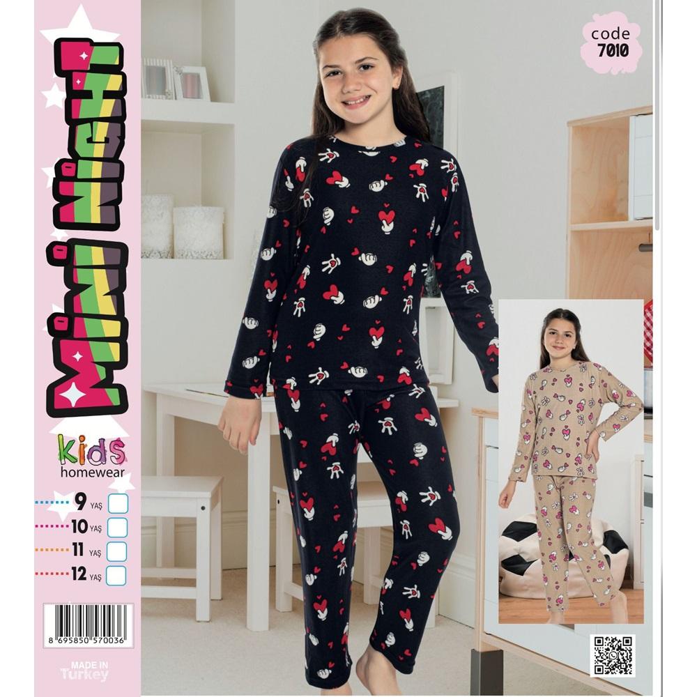 Mini Nigh 7010 Kız Çocuk Desenli Süet Pijama Takımı 9-12 Yaş