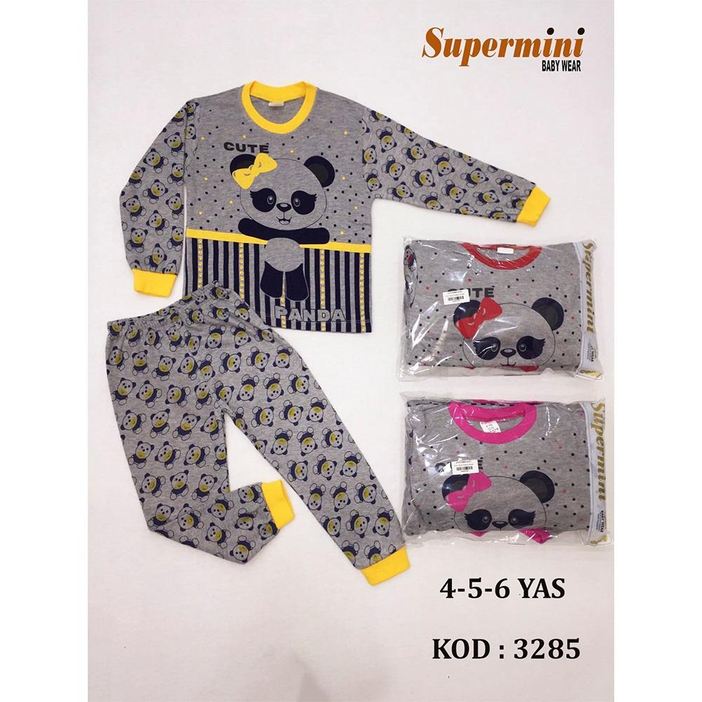 Süpermini 3285 Kız Çocuk Penye Panda Baskılı Pijama Takım 4-6 Yaş