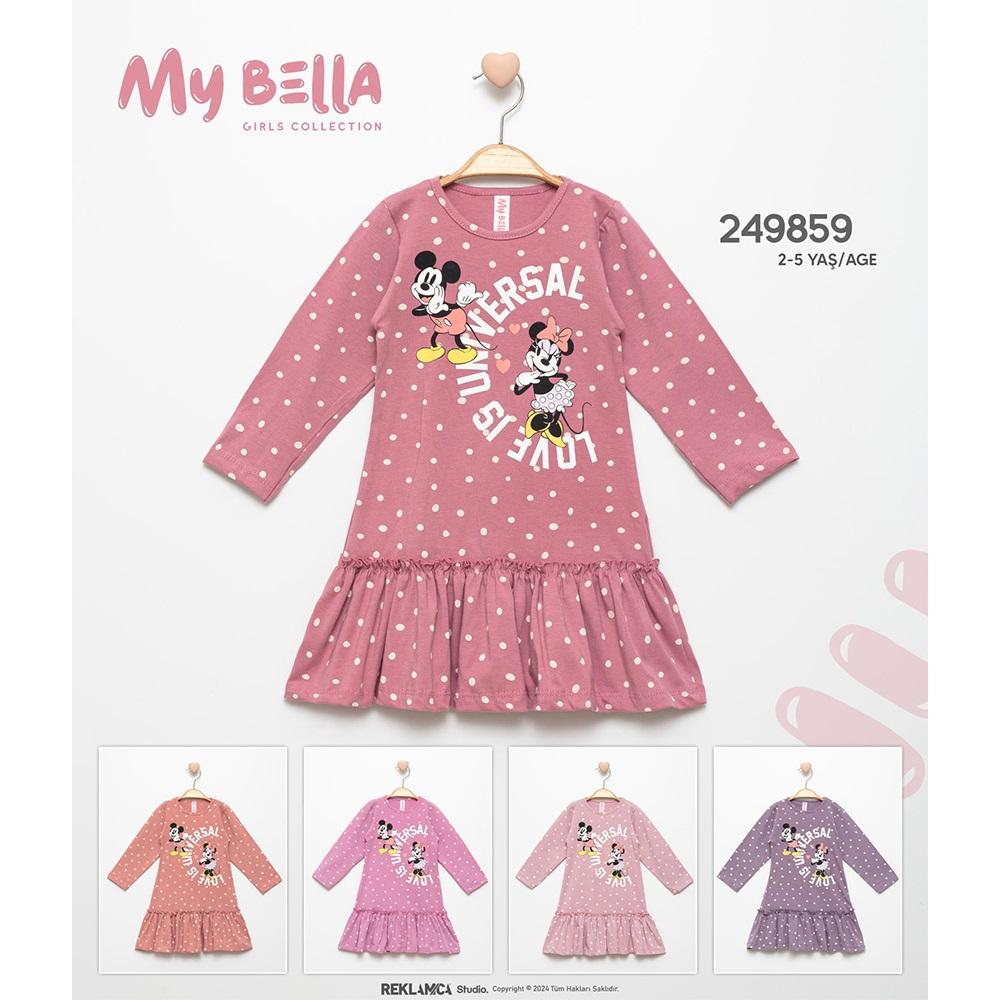 My Bella 249859 Kız Çocuk Penye Mickey &Minnie Mouse Baskılı Elbise 2-5 Yaş