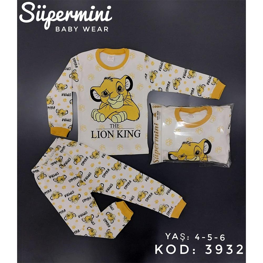 Süpermini 3932 Erkek Çocuk King Aslan Bas Penye 2 Li Pijama Takımı 4-6 Yaş