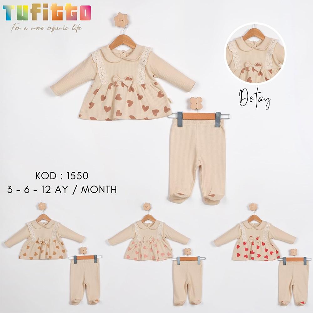 Tufitto 1550 Kız Bebe Kalp 19 Penye Patikli Mini Takım 6-24 Ay