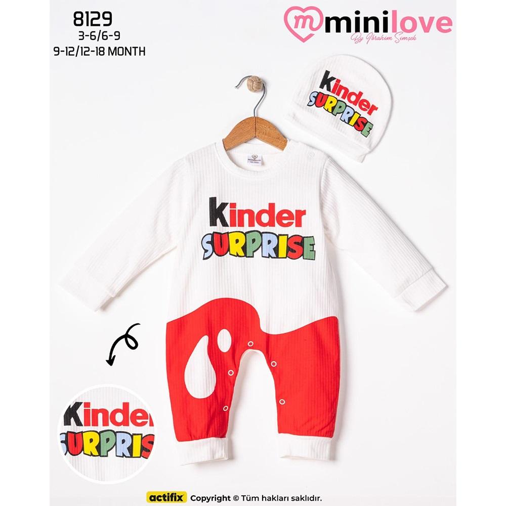 Mini love 8129 Bebe Raporlu Kinder Sürprise Baskılı Tulum 3-18 Ay