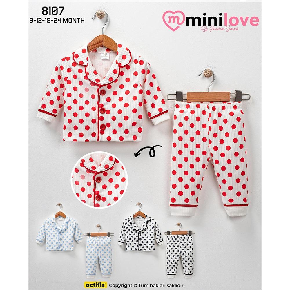 Mini love 8107 Bebe Raporlu Şirin Puanlı Bas Gömlek Pijama Takımı 6-24 Ay