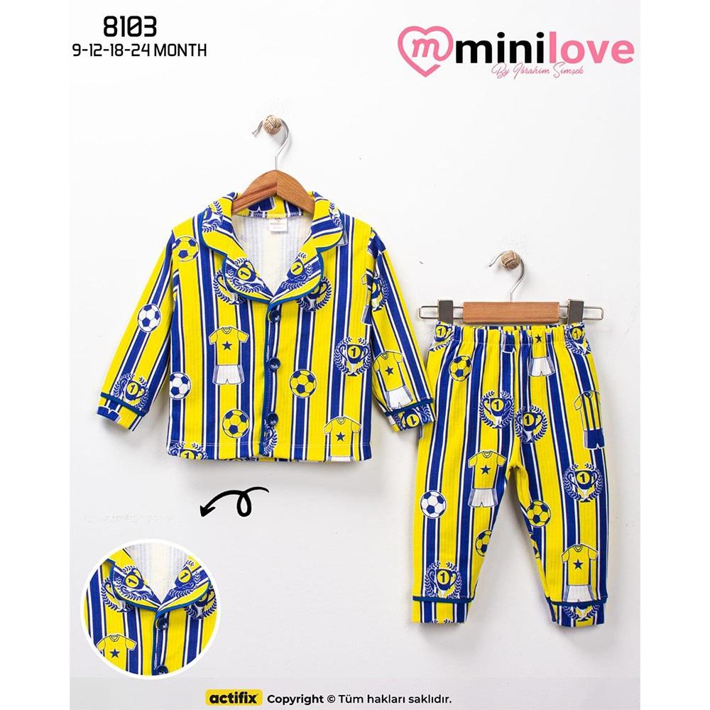 Mini love 8103 Bebe Raporlu Sarı Lacivert Taraftar Pijama Takımı 6-24 Ay