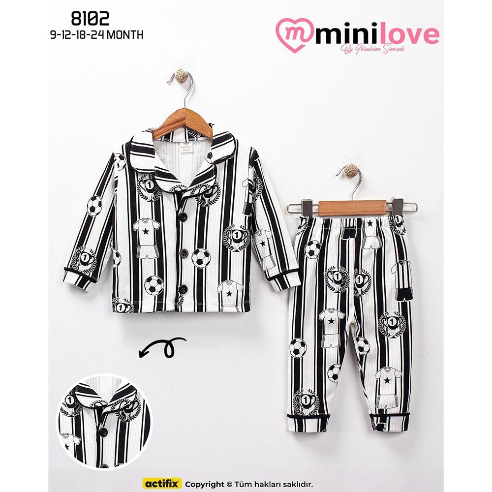 Mini love 8102 Bebe Raporlu Siyah Beyaz Taraftar Pijama Takımı 6-24 Ay